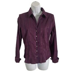 Quizz Shirt Womens PM Stretch Long Sleeve Purple Striped Button Up Blouse NWT